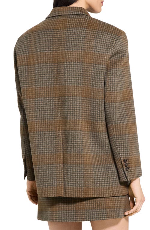 Theory Oversized Blazer In Plaid Wool-cashmere In Brown