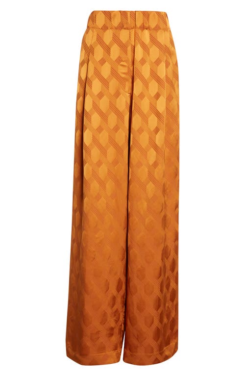 Dries Van Noten Pila Pleated Jacquard Satin Wide Leg Pants In Brown