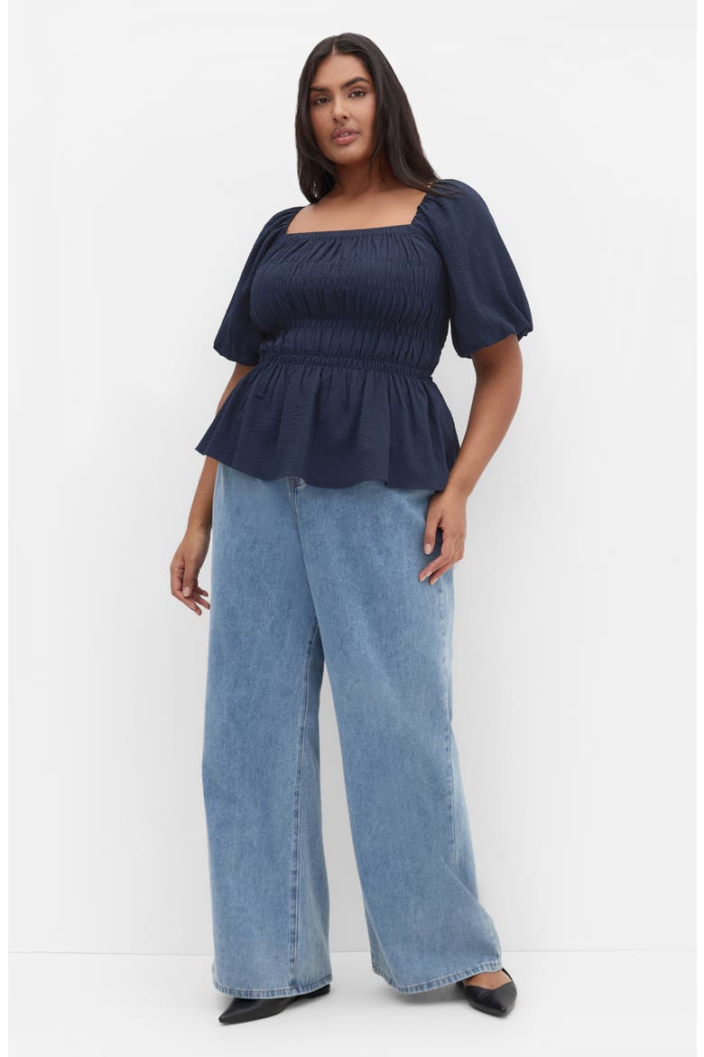 Irina Smocked Puff Sleeve Top, Alternate, color, NAVY