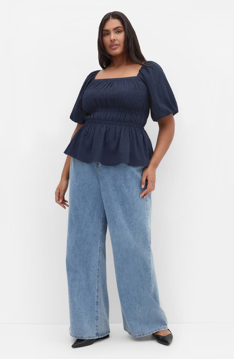 City Chic Irina Smocked Puff Sleeve Top, Alternate, color, Navy