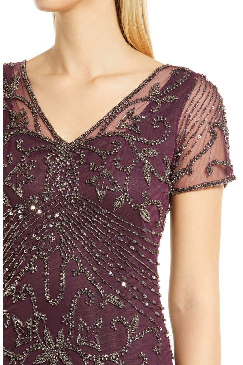 Beaded Mesh Column Gown, Alternate, color, WINE 601