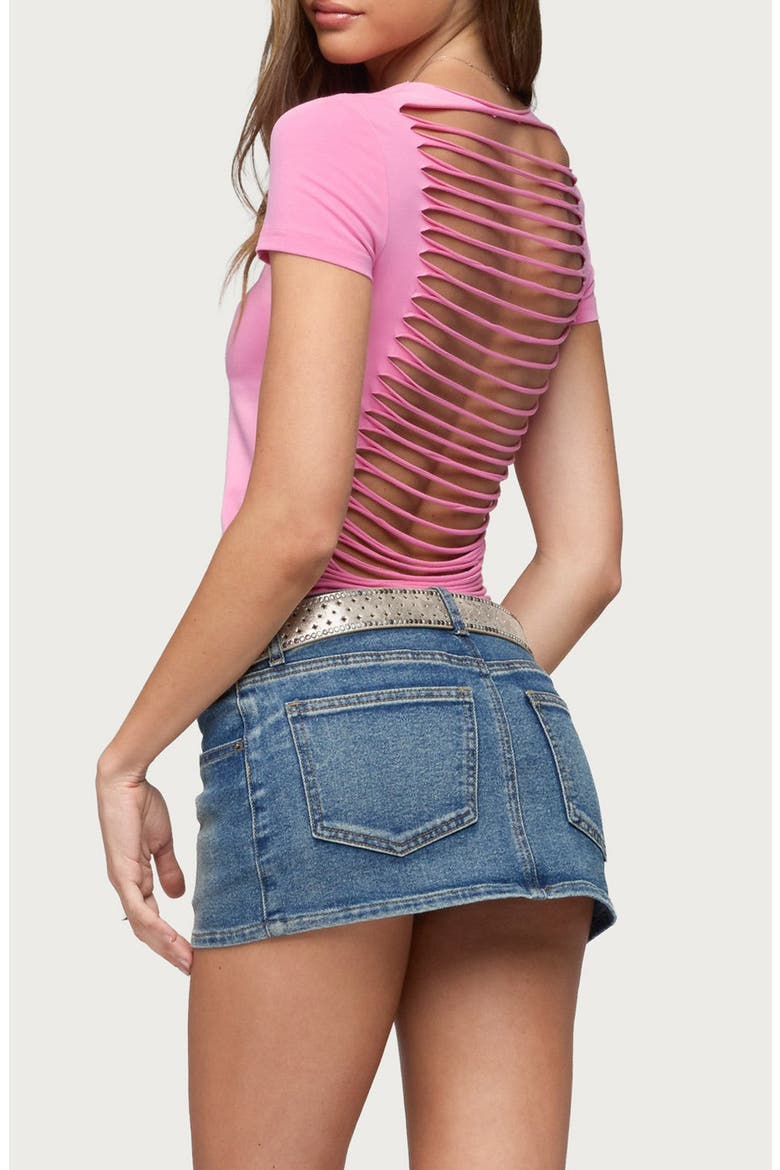 Izabelle Shredded Back T-Shirt, Alternate, color, PINK