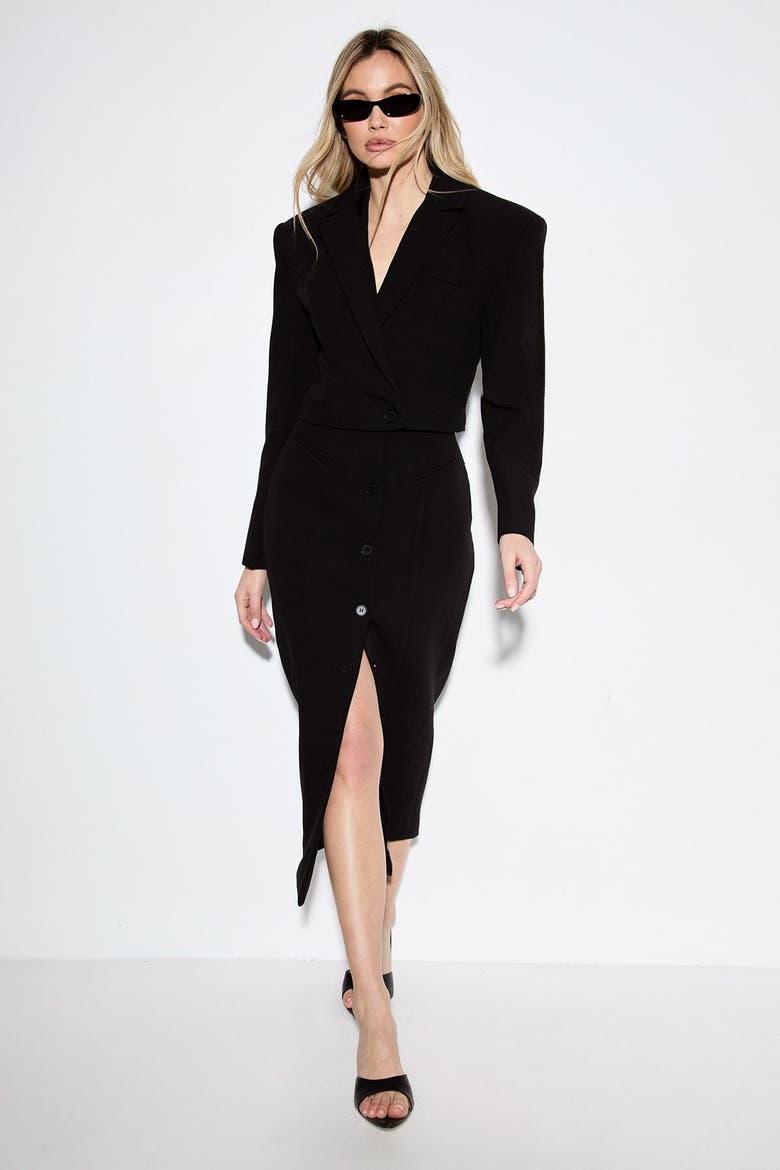 Premium Open Back Waistcoat Midi Dress, Alternate, color, Black