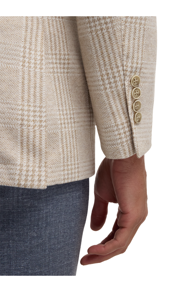 Cotton Blend Plaid Single Breasted Notch Lapel Knit Sport Coat, Alternate, color, Tan