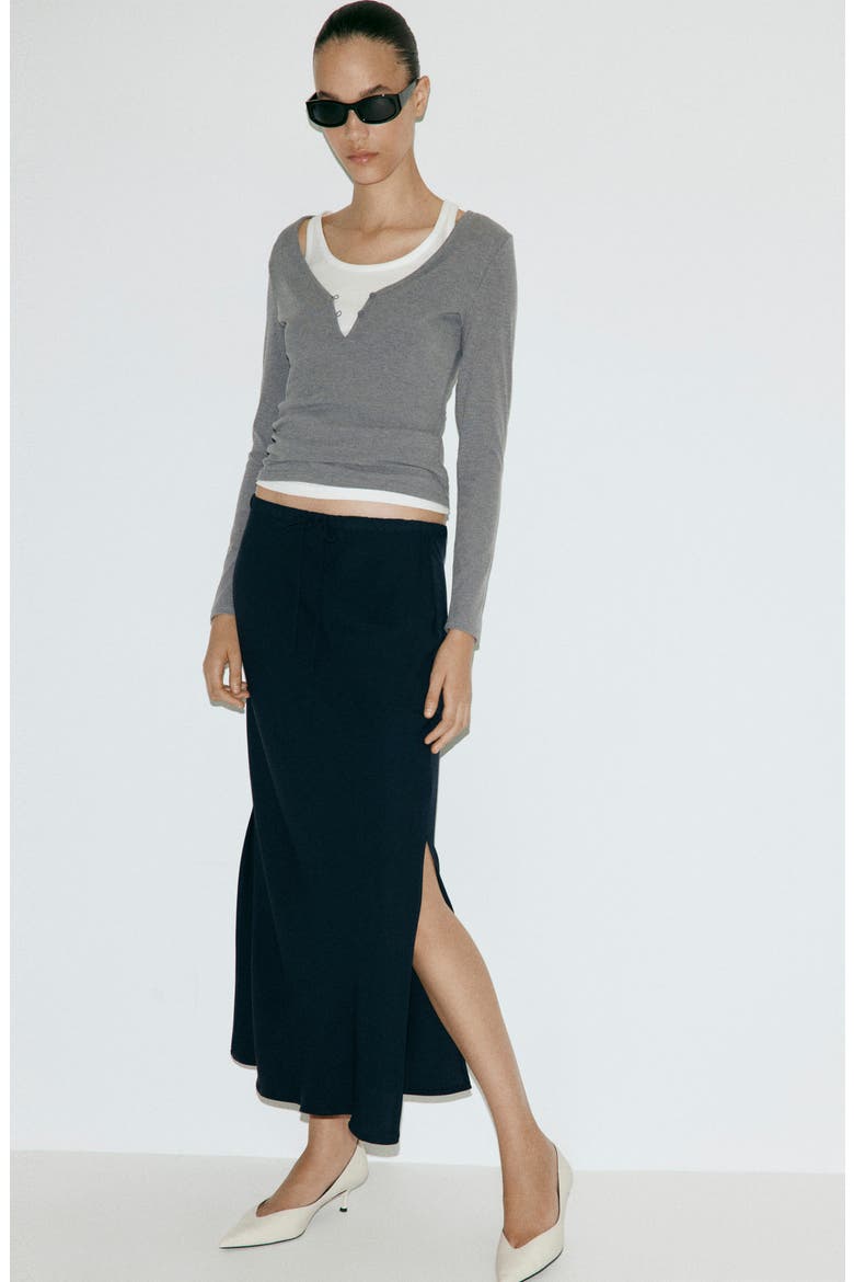Drawstring Waist Maxi Skirt, Alternate, color, NAVY