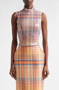 Brandon Maxwell The Piper Paillette Plaid Mock Neck Top