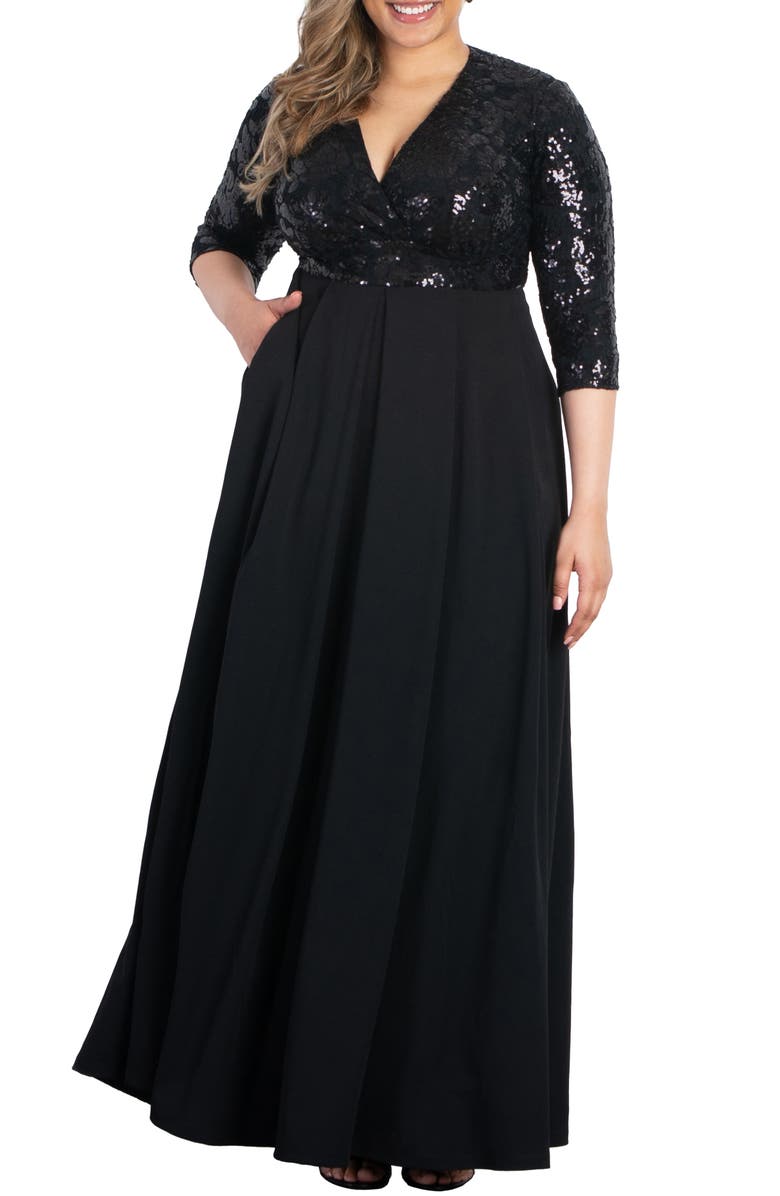 Kiyonna Paris Sequin Bodice Gown, Main, color, Midnight Noir