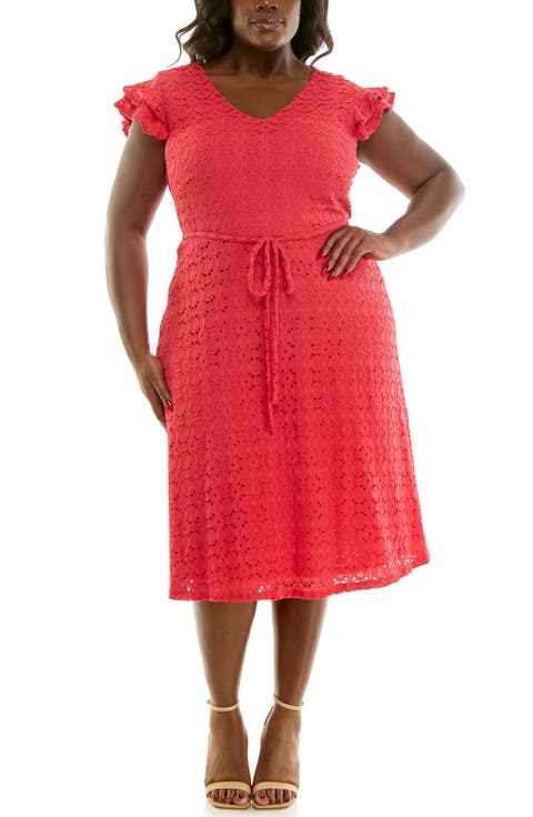 Cap Sleeve Lace Fit & Flare Dress (Plus)