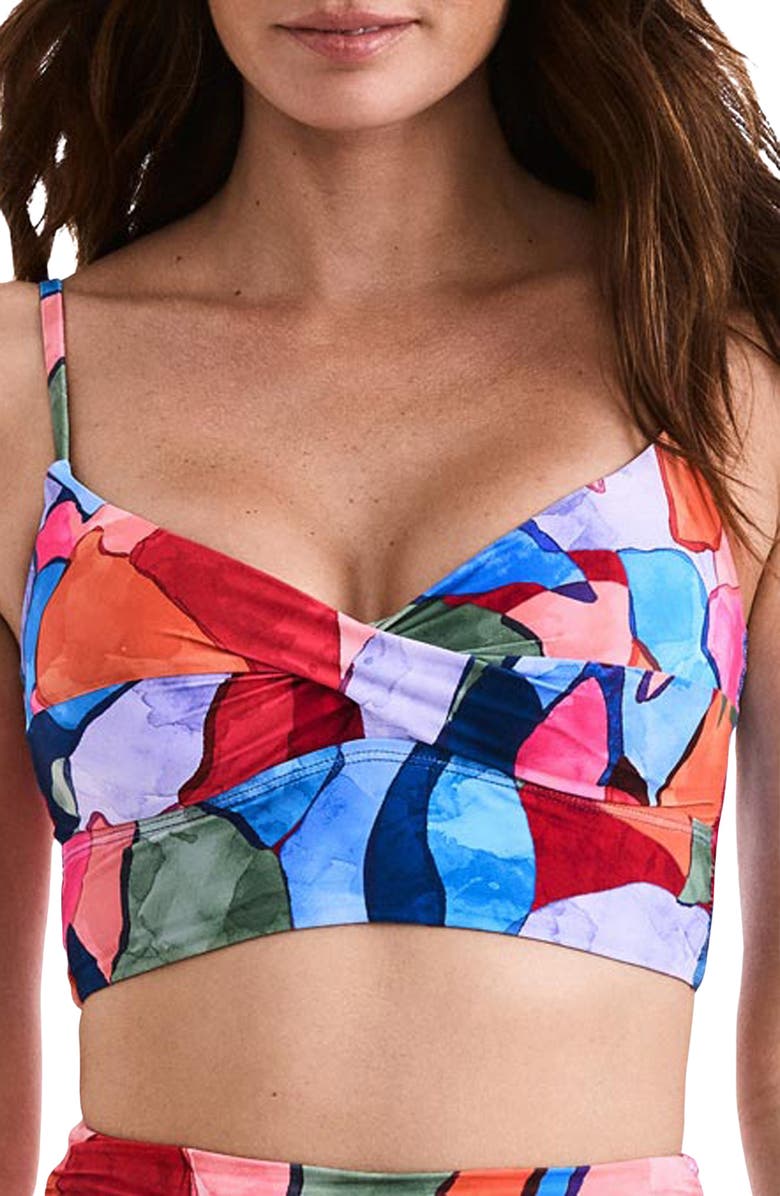 Mimi Flamingo Jamie Cross Front Longline Bikini Top, Main, color, 