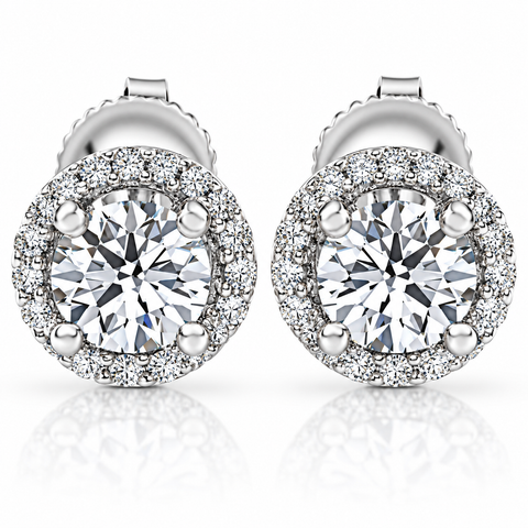 1/2 Ct Halo Diamond Studs With Screw Backs Gold Lab Grown