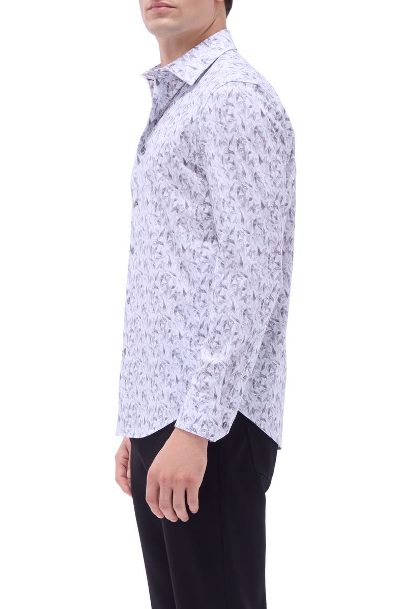 Bugatchi James OoohCotton<sup>®</sup> Leaf Print Button-Up Shirt, Alternate, color, Platinum
