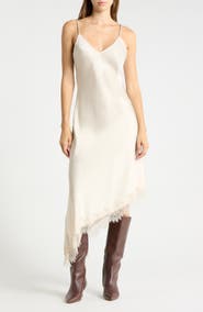Madden Girl Lace Trim Asymmetrical Midi Slipdress