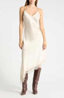 Lace Trim Asymmetrical Midi Slipdress