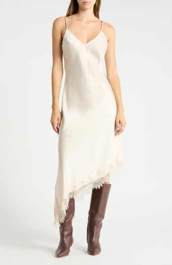 Lace Trim Asymmetrical Midi Slipdress