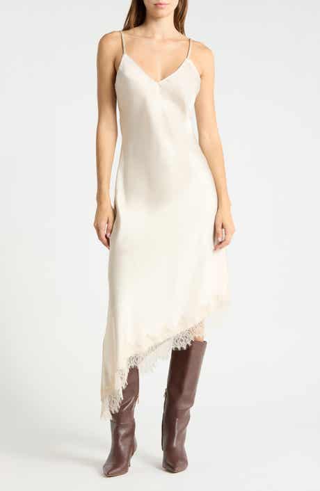 Lace Trim Asymmetrical Midi Slipdress