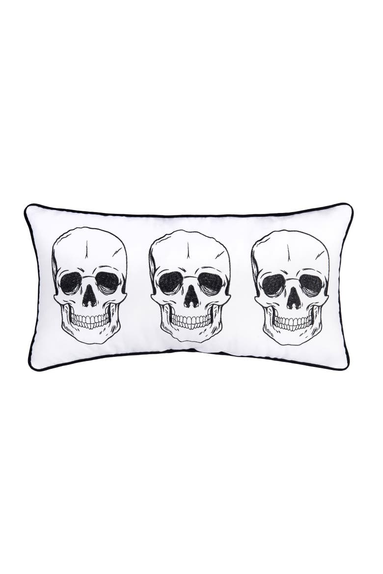 Triple Skully Skeletons Mini Cotton Blend Halloween Accent Pillow 12" x 24", Main, color, White