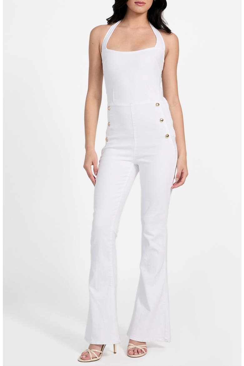 Blair Halter Denim Jumpsuit, Main, color, PURE WHITE