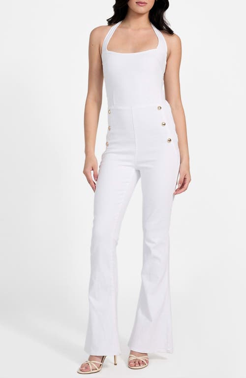 Guess Blair Halter Denim Jumpsuit In White