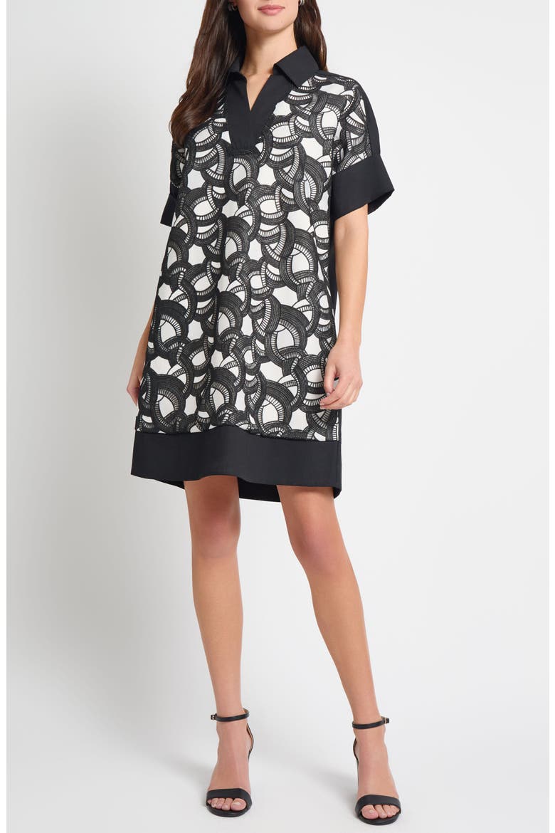 Mixed Media Lace Shift Dress, Main, color, BLACK/ WHITE