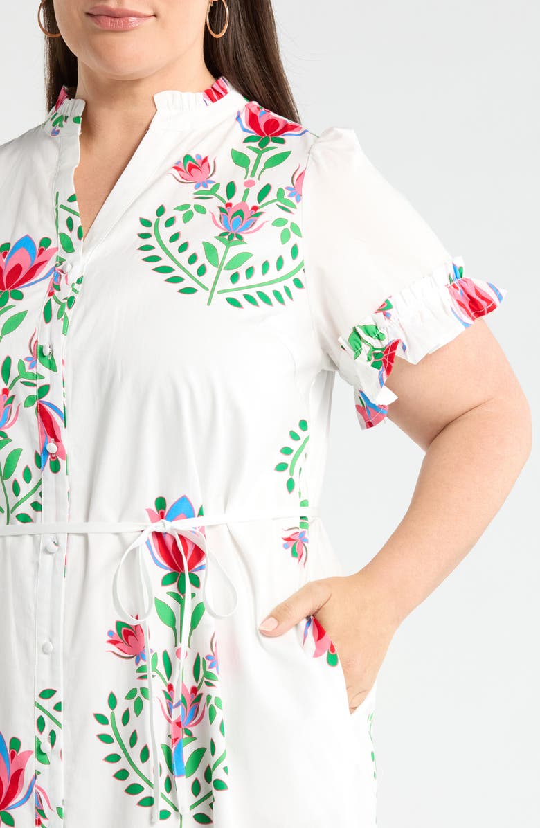 SUGARLIPS Floral Alna Shirtdress, Alternate, color, White-Green-Multi