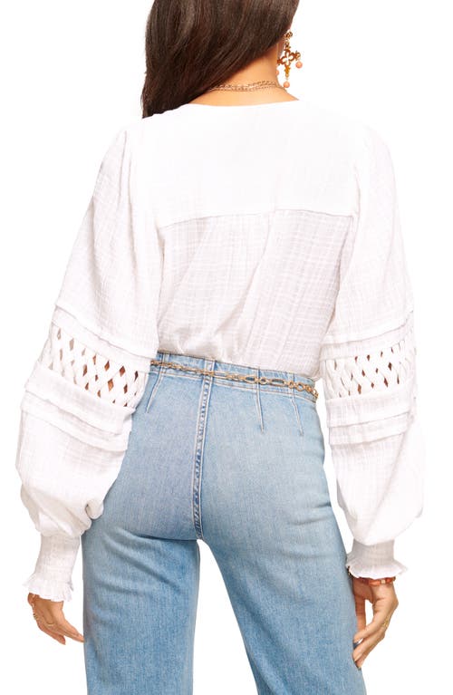 Ramy Brook Mika Tie Neck Lattice Inset Blouse In White