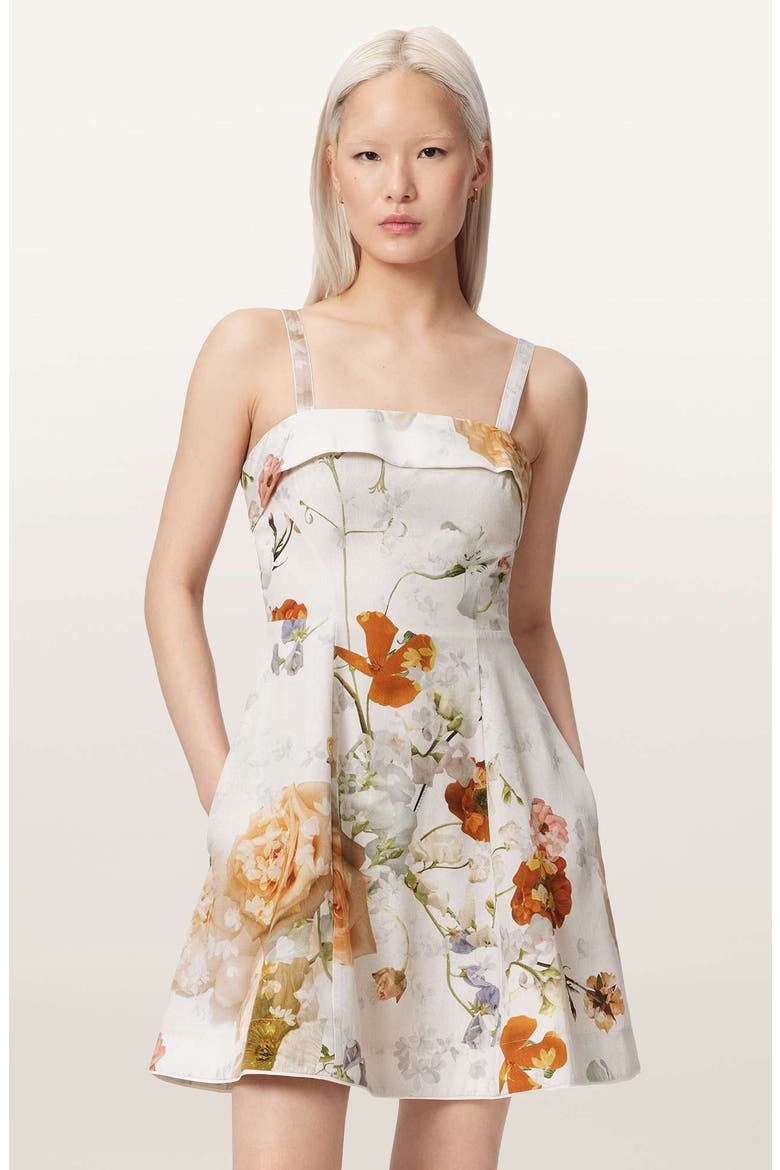 Char Floral Print Minidress, Alternate, color, HAZE WHITE
