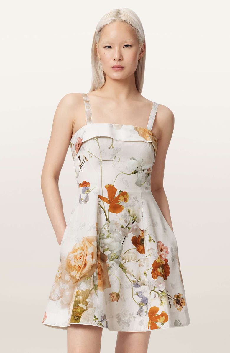 AllSaints Char Floral Print Minidress, Alternate, color, Haze White