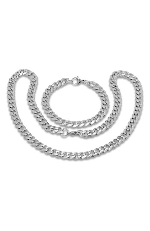 Men's 2-Piece Curb Chain Necklace & Bracelet Set
