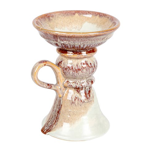 7.5 Inches Stoneware Pillar Holder with Handle and Reactive Glaze for 5 Inches Pillar