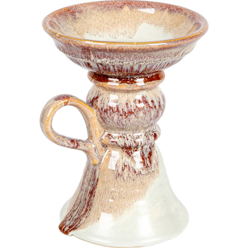 Storied Home 7.5 Inches Stoneware Pillar Holder With Handle And Reactive Glaze For 5 Inches Pillar In Brown
