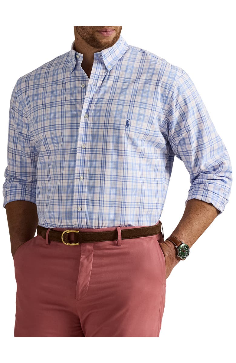 Polo Ralph Lauren Big & Tall Checked Stretch Poplin Sport Shirt, Main, color, Blue Pink Multi