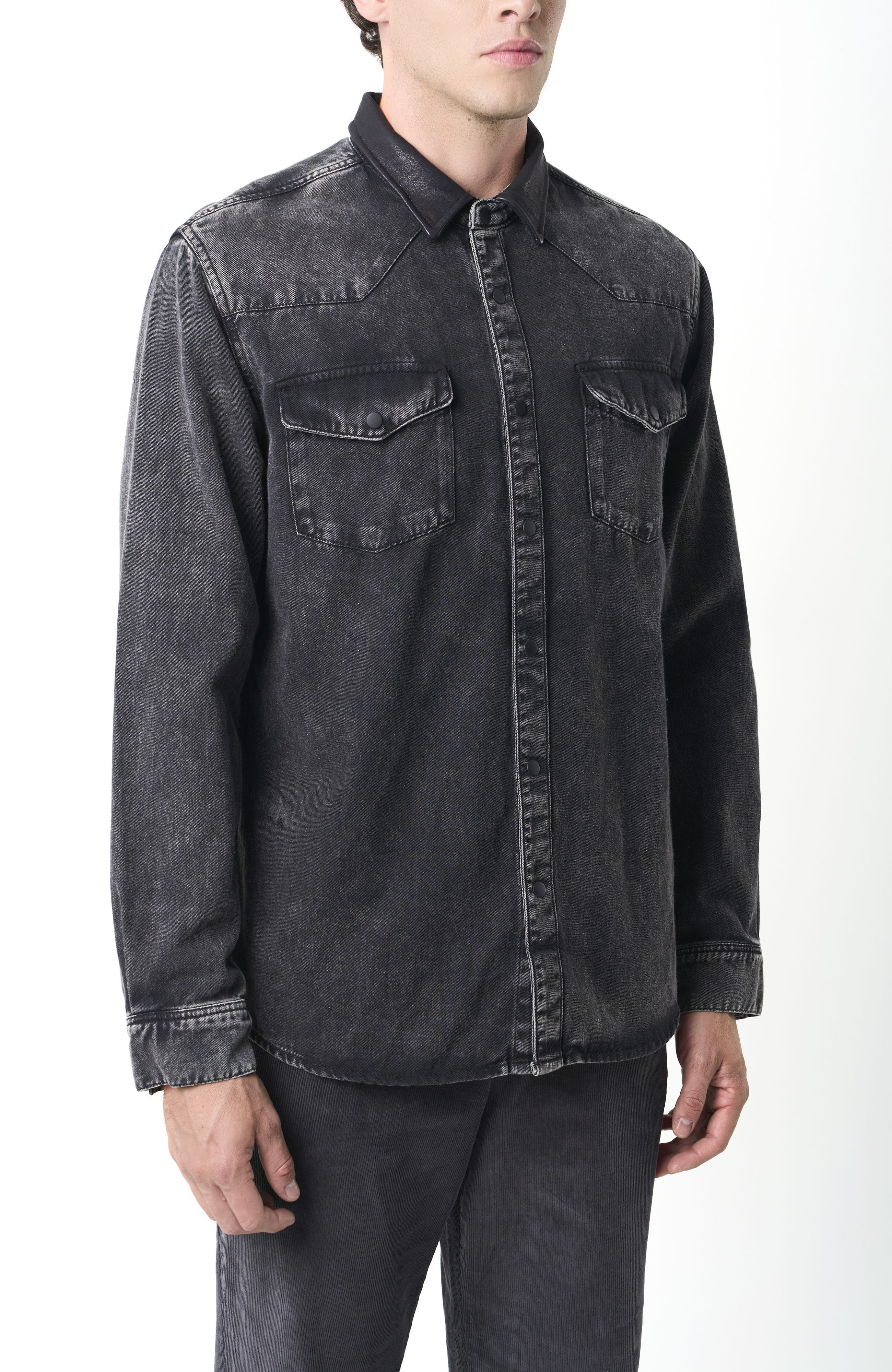 Long-Sleeve Cotton Overshirt With Denim and Leather - image 2