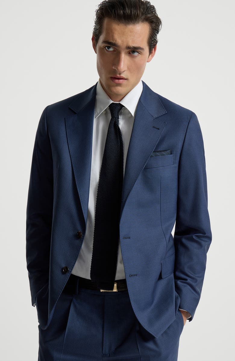 Brunello Cucinelli Houndstooth blazer, Alternate, color, Navy Blue