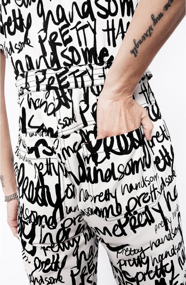 WILDFANG Essential High Waisted Coverall, Alternate, color, Pretty Handsome Script White