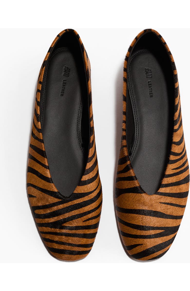 H&M Leather Ballet Flats, Main, color, Dark Beige/Faux Tiger