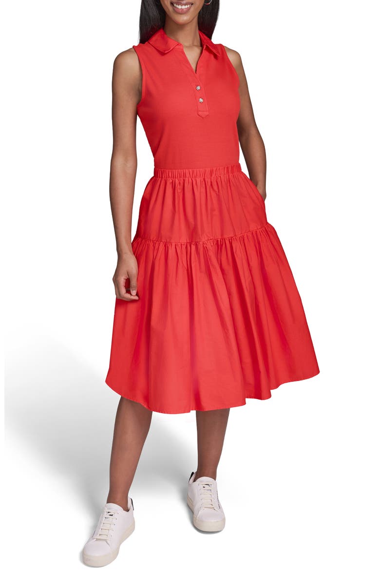 Mixed Media Midi Dress, Main, color, APPLE RED