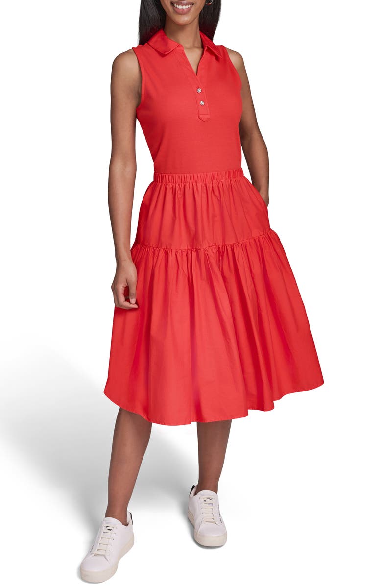 KARL LAGERFELD PARIS Mixed Media Midi Dress, Main, color, 