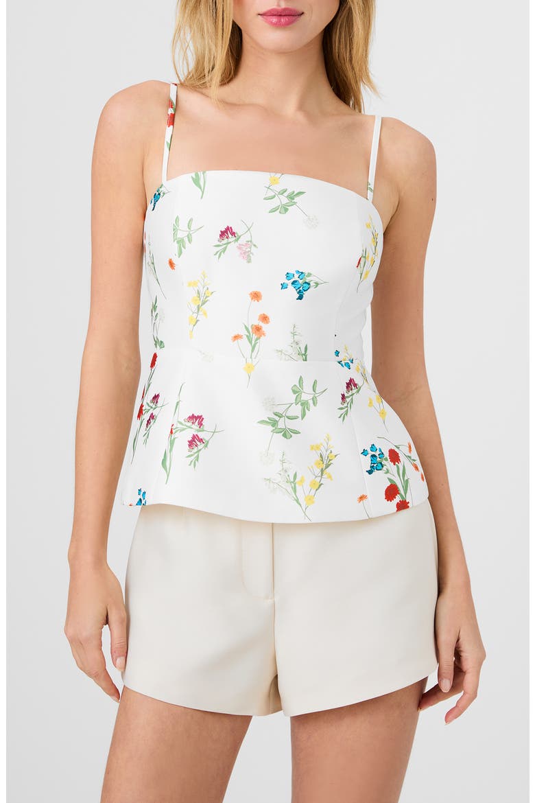 Christine Floral Taffeta Peplum Top, Main, color, CHRISTINE FLOWER SUMMER WHITE