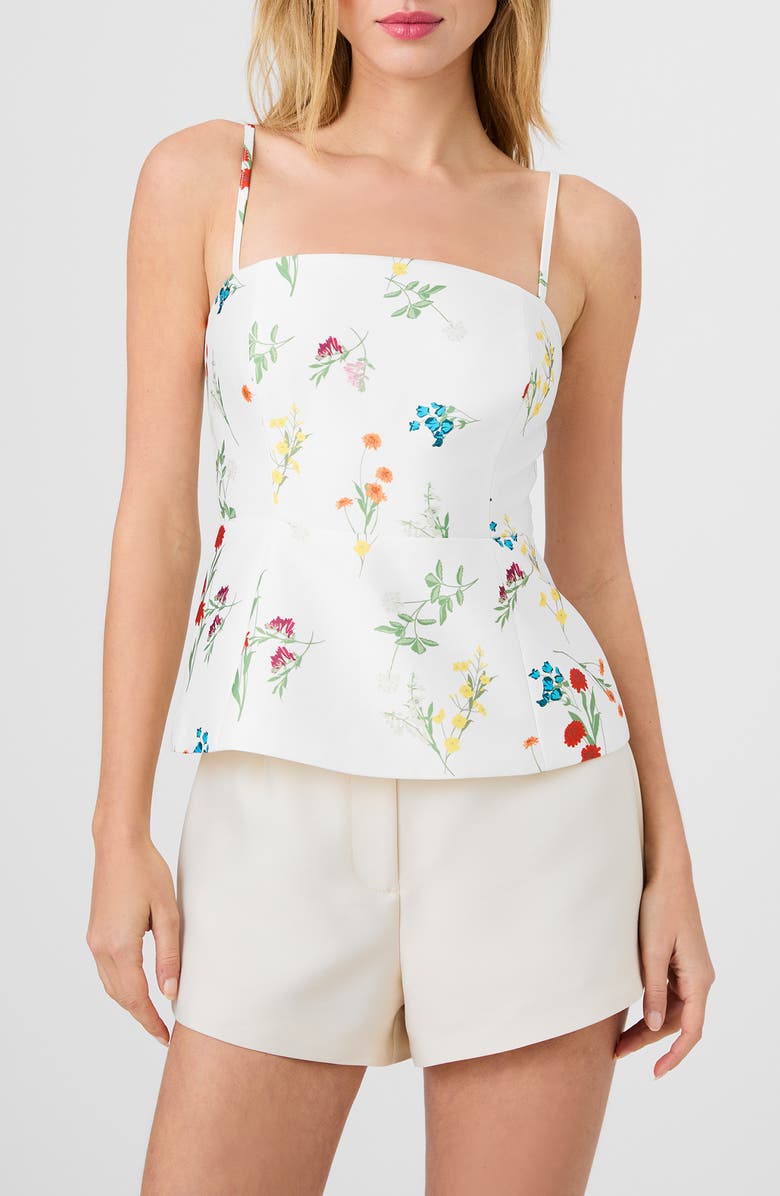 French Connection Christine Floral Taffeta Peplum Top, Main, color, Christine Flower Summer White