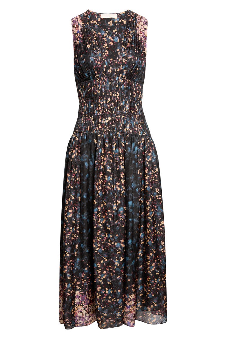 Sylvie Floral Sleeveless Silk Dress, Alternate, color, ECLIPSE