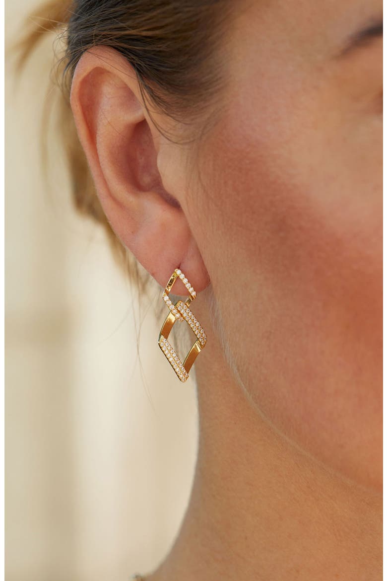 18K Yellow Gold Vermeil CZ Geometric Drop Earrings, Alternate, color, YELLOW