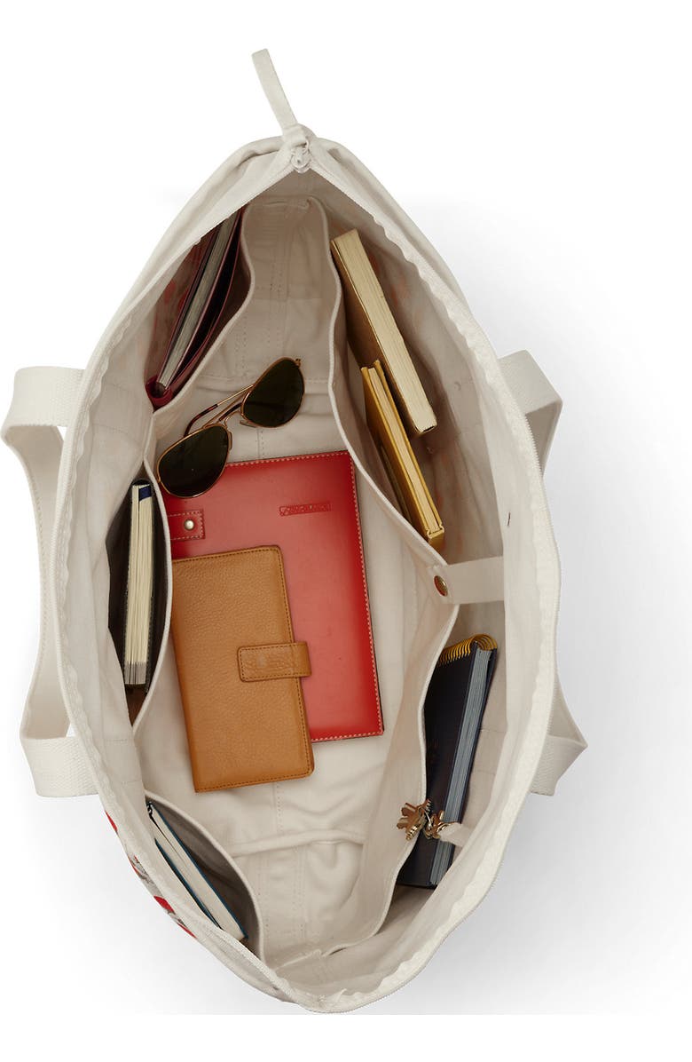 Lands' End Medium Print 5 Pocket Open Top Canvas Tote Bag, Alternate, color, Red Strawberry/Natural