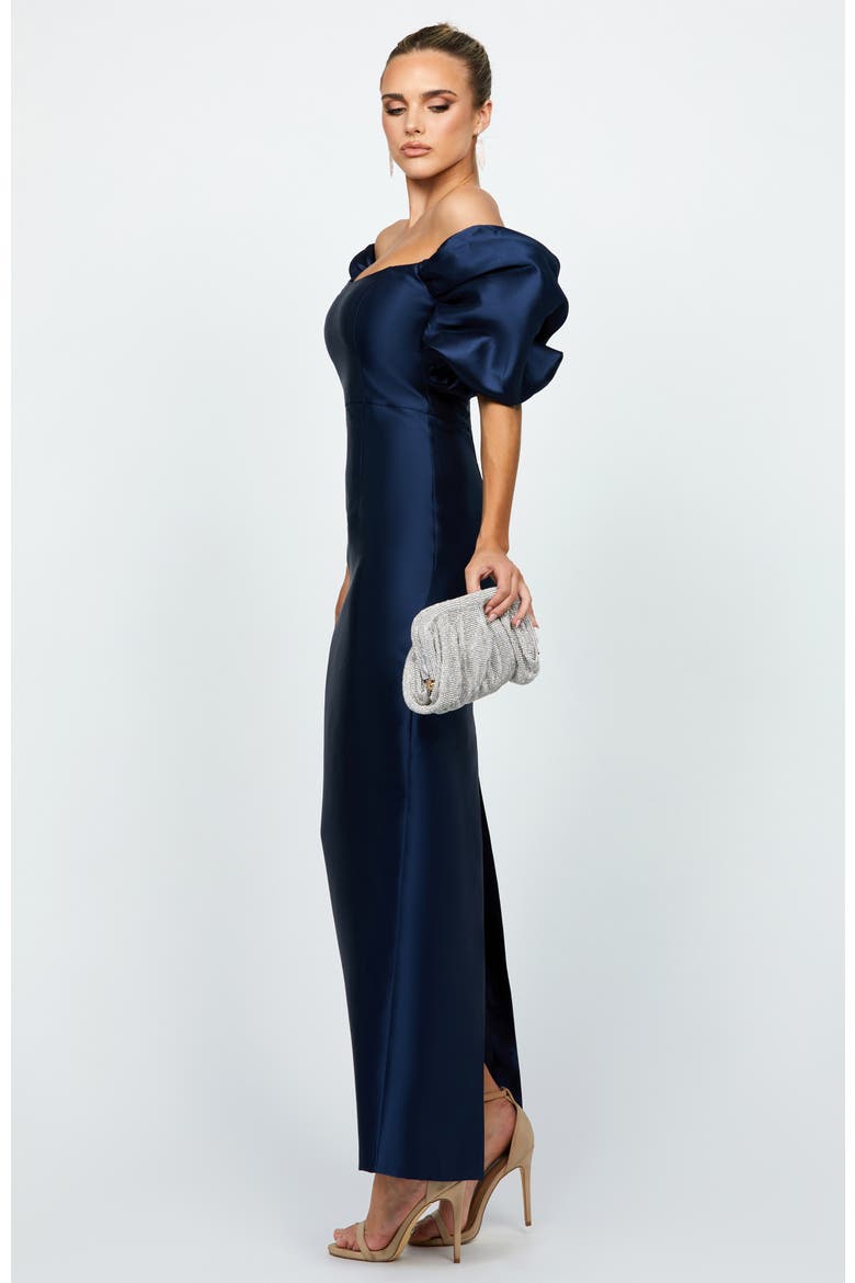 Meredith Puff Sleeves Scooped Gown, Alternate, color, NAVY
