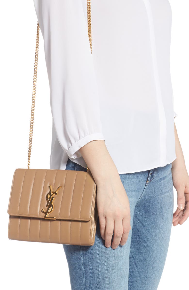 Saint Laurent Small Vicky Leather Wallet on a Chain, Alternate, color,