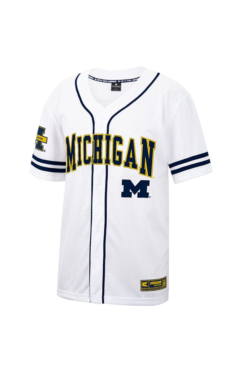COLOSSEUM Men's Colosseum White Michigan Wolverines Free Spirited Mesh Button-Up Baseball Jersey, Alternate, color,