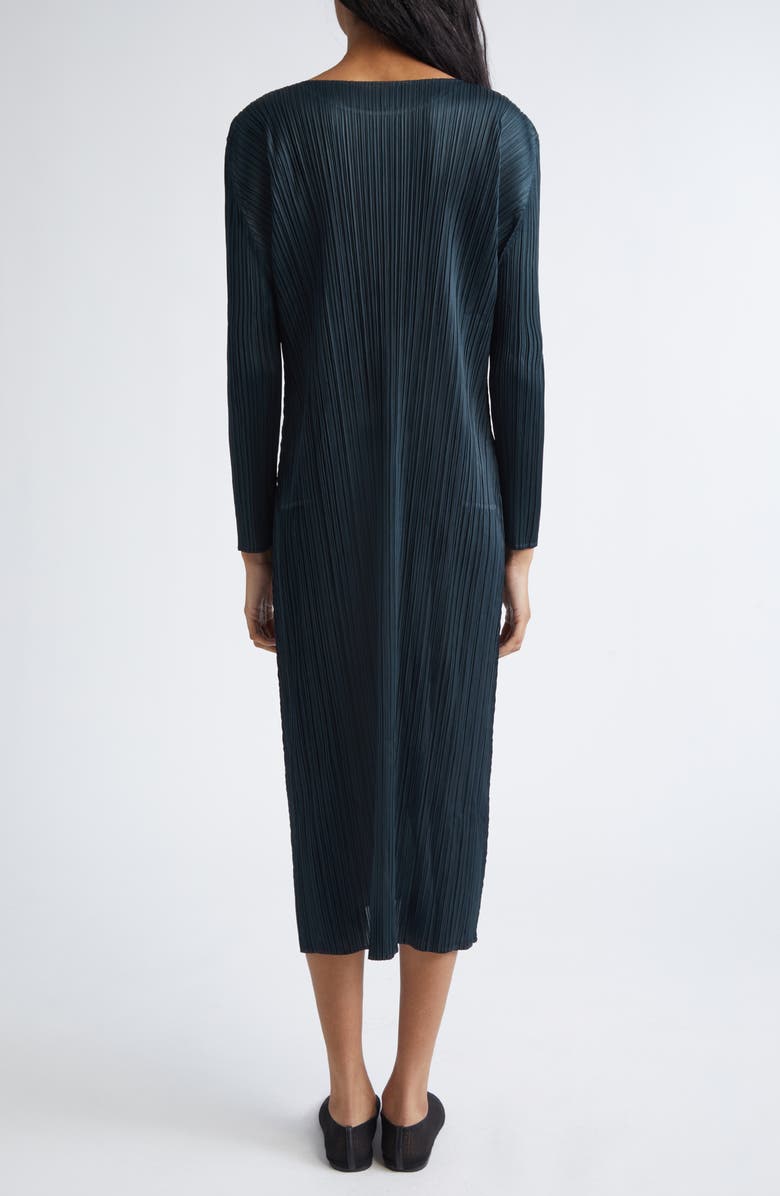 Pleats Please Issey Miyake Monthly Colors November Pleated Long Sleeve Midi Dress, Alternate, color, Charcoal