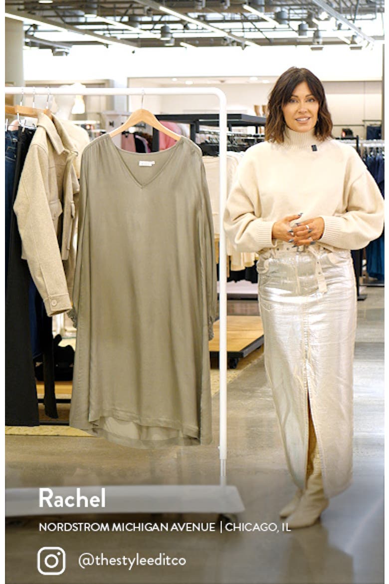 Nadiya Smocked Long Sleeve Satin Shift Dress video