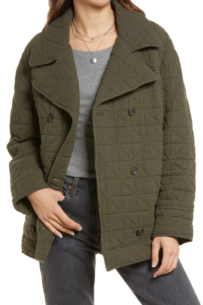 Double Breasted Diamond Quilted Cotton Jacket, Main, color, OLIVE SARMA