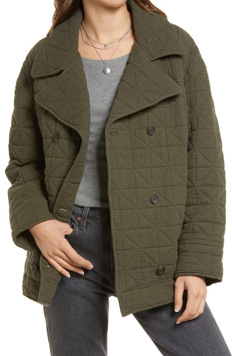 Treasure & Bond Double Breasted Diamond Quilted Cotton Jacket, Main, color,