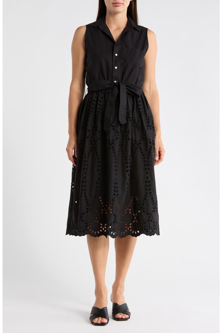 Sleeveless Cotton Eyelet Dress, Main, color, BLACK EYELET